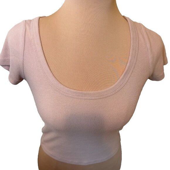 Hollister Must-Have Collection Baby Tee Crop Top Ribbed Nude Size Small #186 - Picture 2 of 7